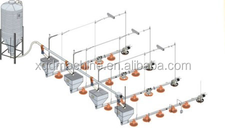 Automatic poultry equipment for farm house ground floor feeding line chicken Feed System